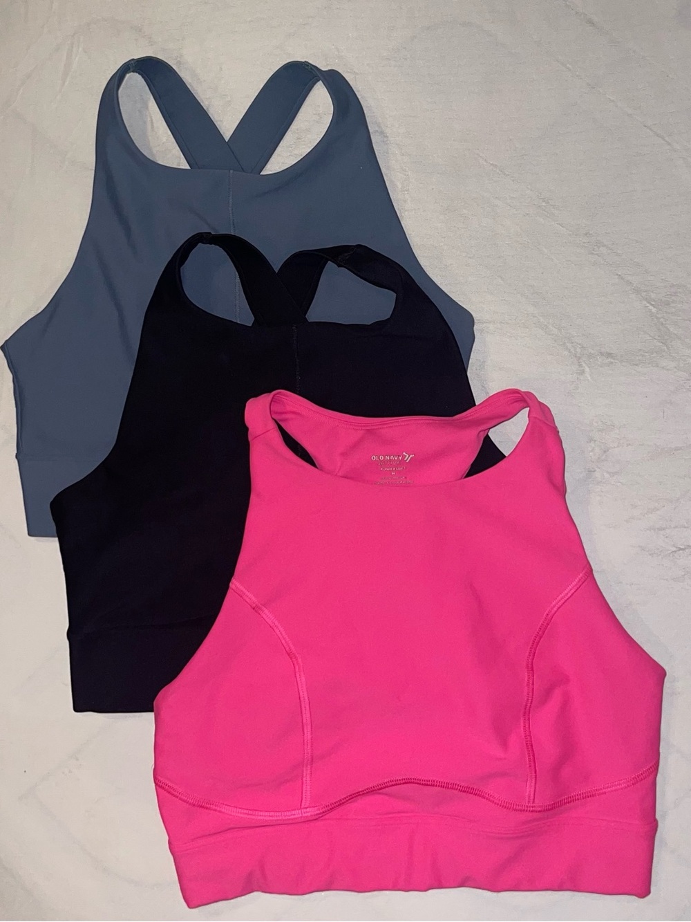 Old Navy High-Neck Sports Bra Trio - Hot Pink, Black & Slate Blue